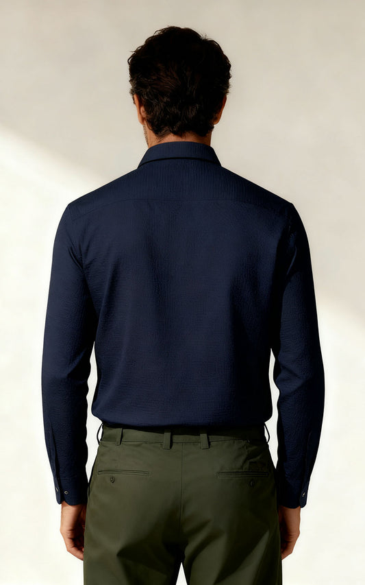 Premium Dark Blue Men's Tailored Dress Shirt