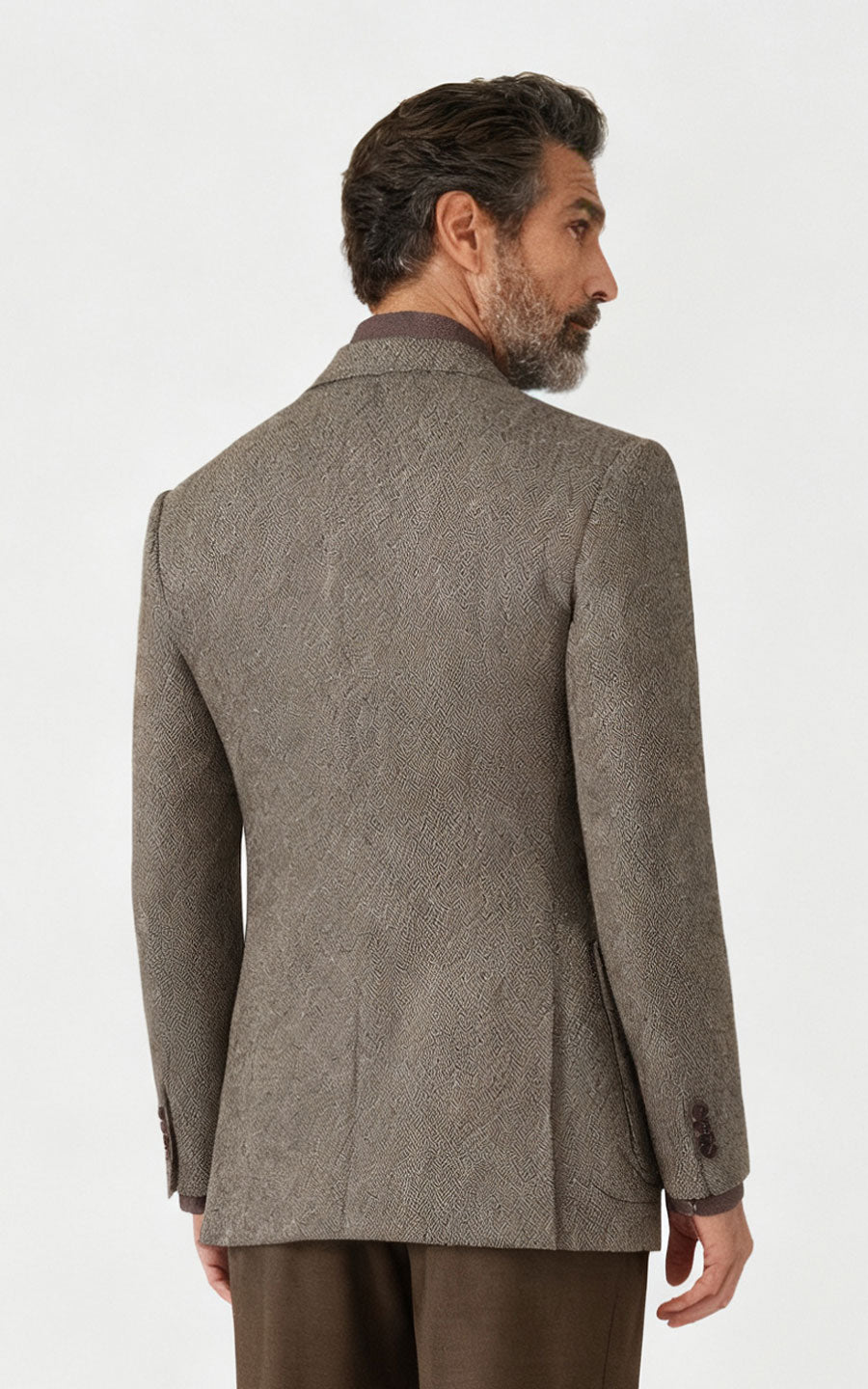 Men's Brown Herringbone Wool Blazer - Business Custom