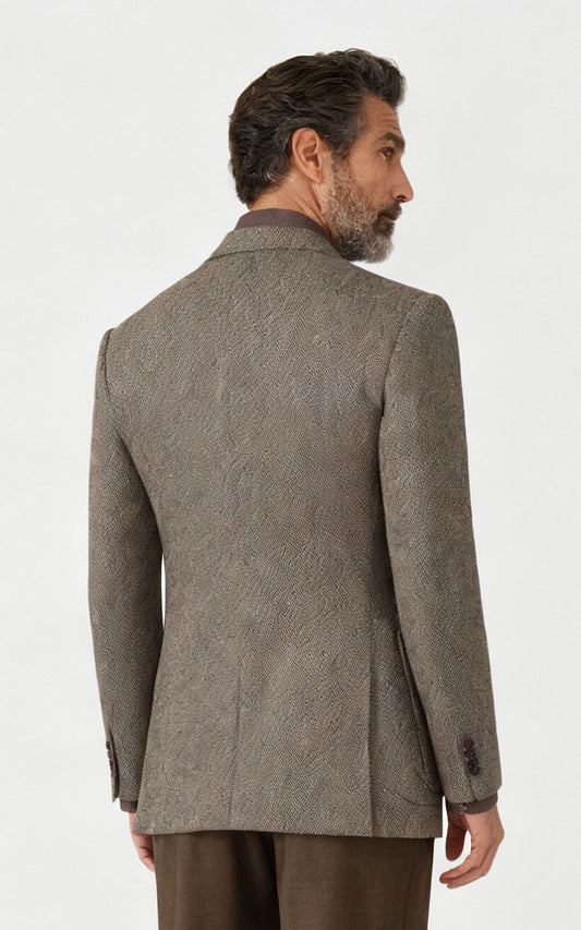 Men's Brown Herringbone Wool Blazer - Business Custom