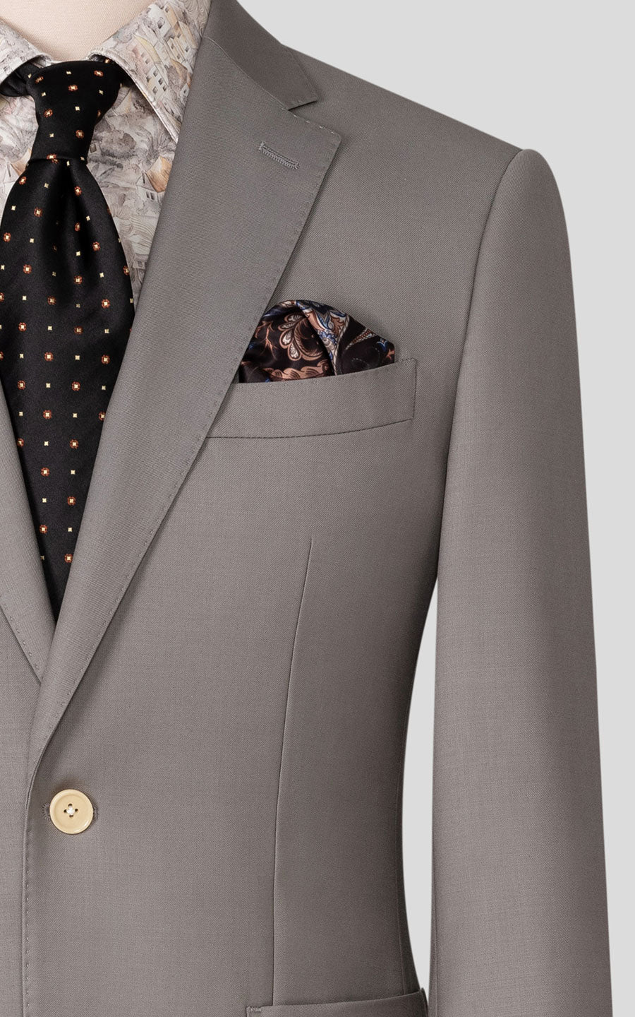 Gray striped business suit fabric texture close up