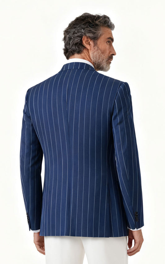 Men's Navy Blue Pinstripe Business Suit - Custom Suitin