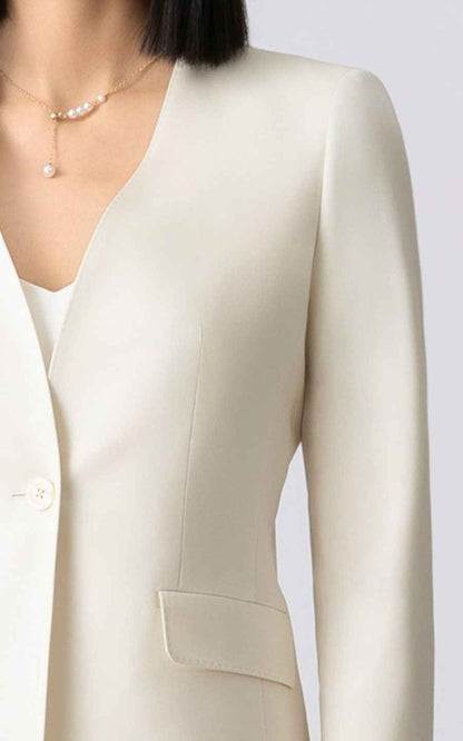 Women's Cream Business Suit Set - Professional Blazer & Pants