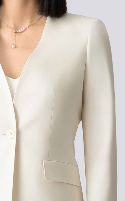 Women's Cream Business Suit Set - Professional Blazer & Pants