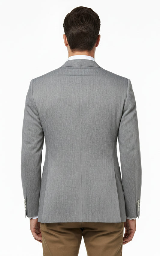 Mens Gray Textured Blazer Slim Fit Business Casual Suit Coat