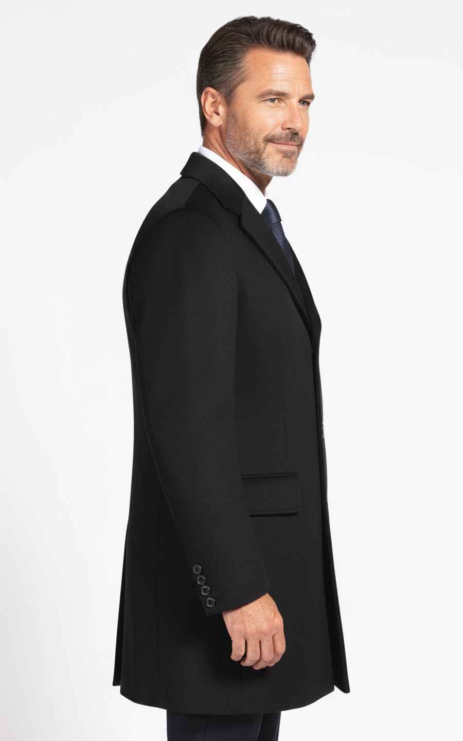 Custom Black Wool Blend Men's Casual Overcoat