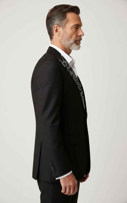 Black Crystal Lapel Blazer Men Formal Evening Wear