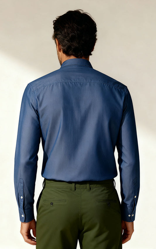 WIAI Men's Wrinkle-Free Dark Blue Custom Shirt