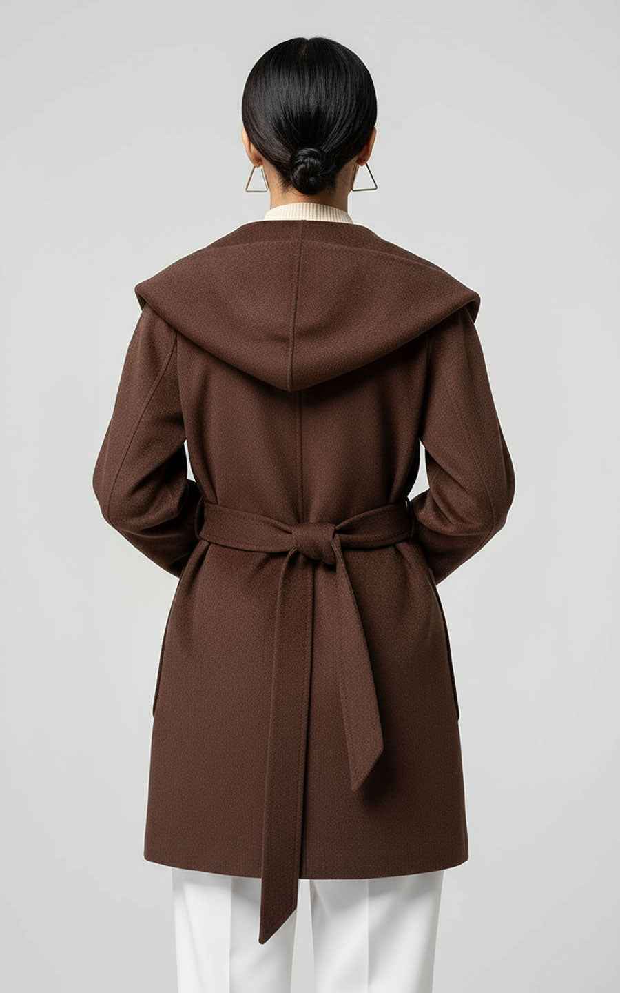 Elegant Brown Belted Trench Coat with Wide Lapel