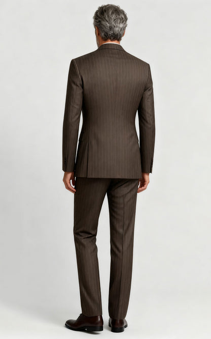 Men's Custom Bespoke Suit - Gray Brown Striped Silk