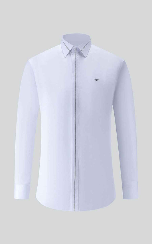 Spider Embroidered White Cotton Shirt - Custom Tailored