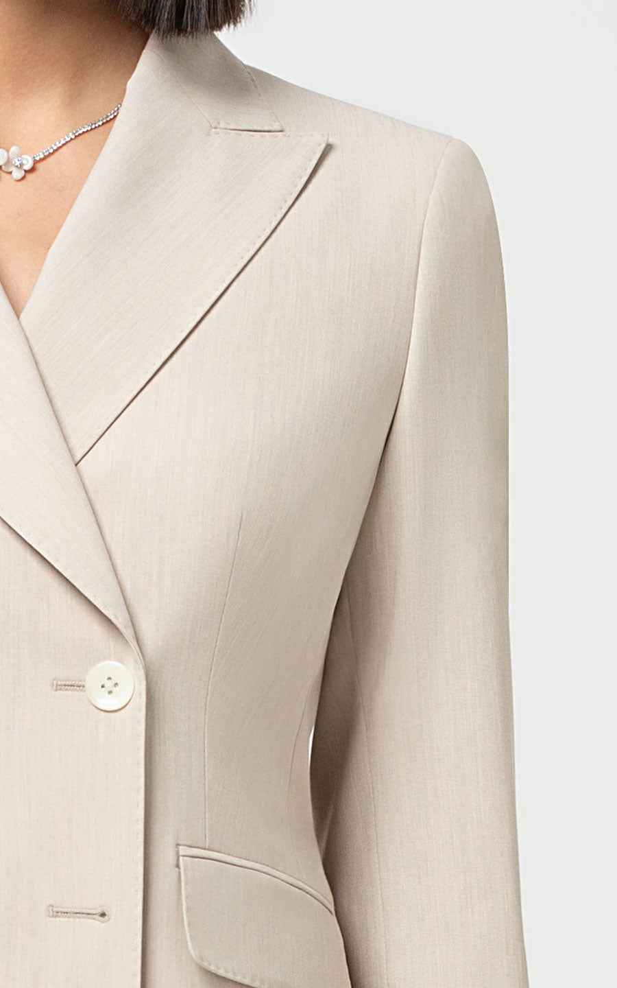 Elegant Beige Business Suit Set - Double Breasted Blazer