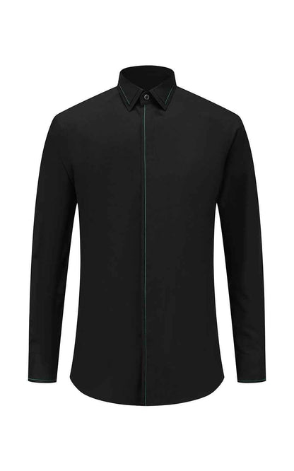 Custom Black Textured Shirt with Green Lines - Men's