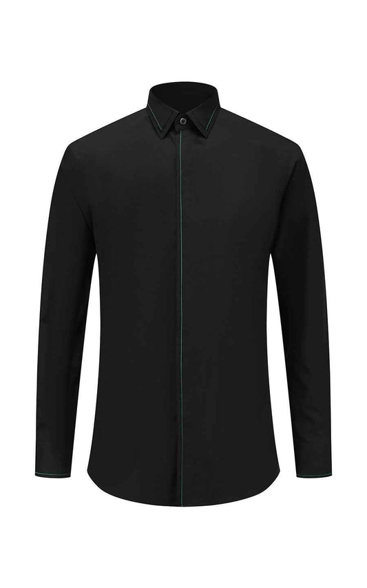 Custom Black Textured Shirt with Green Lines - Men's
