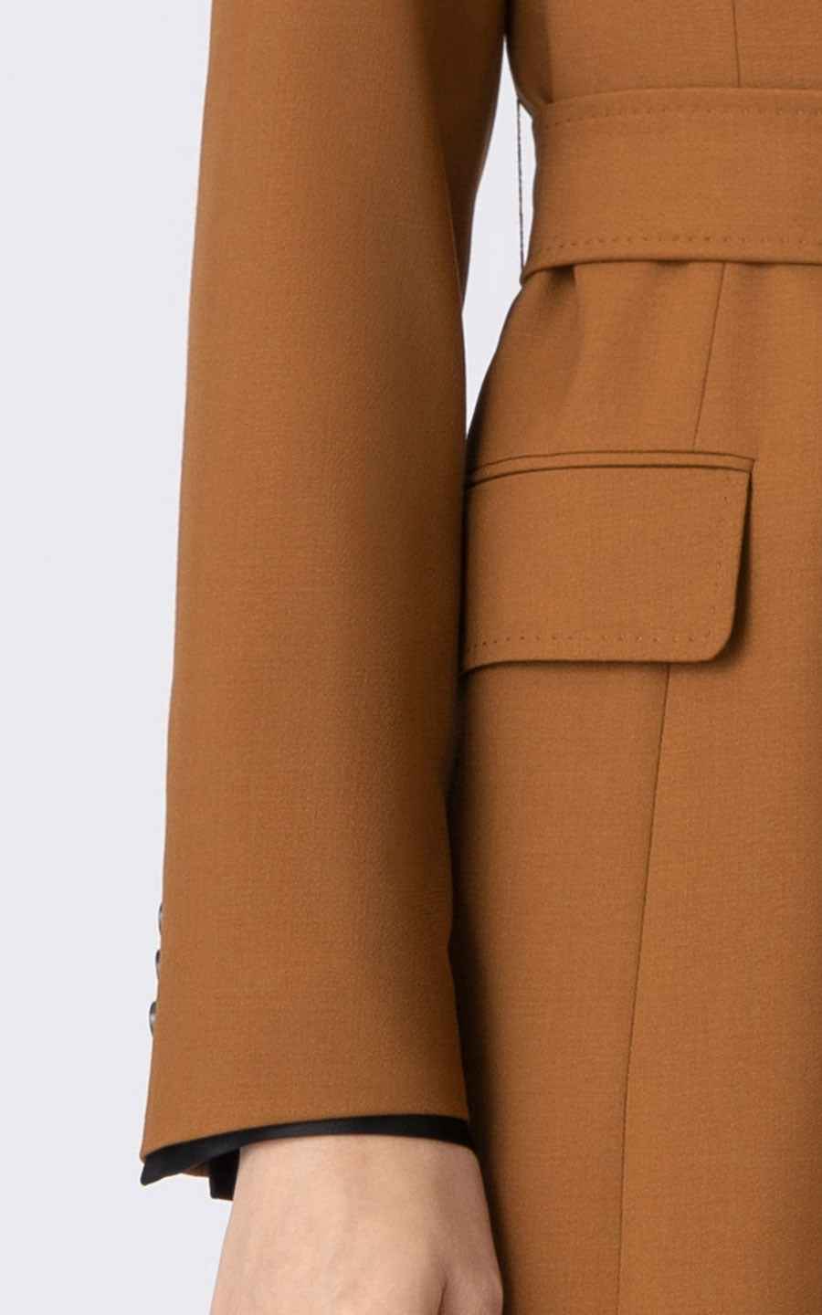 Women's Brown Double-Breasted Wool Coat with Belt