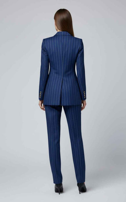 Women's double-breasted blue pinstripe suit set