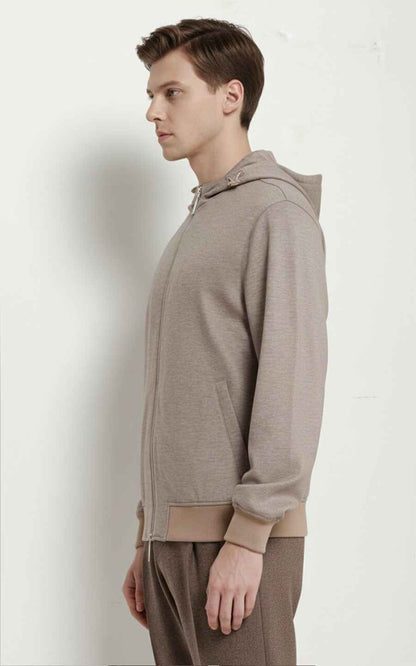 Bespoke Beige Zip Hoodie Men Luxury Athleisure Jacket Coat