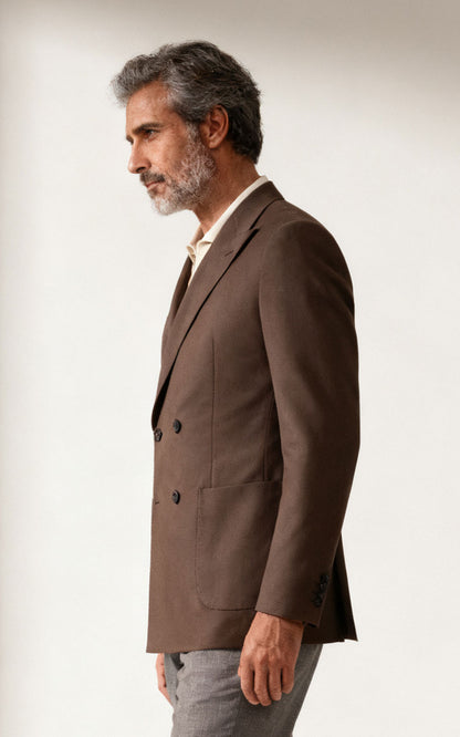 Custom Dark Brown Wool Blazer - Tailored Fit Men's Suit