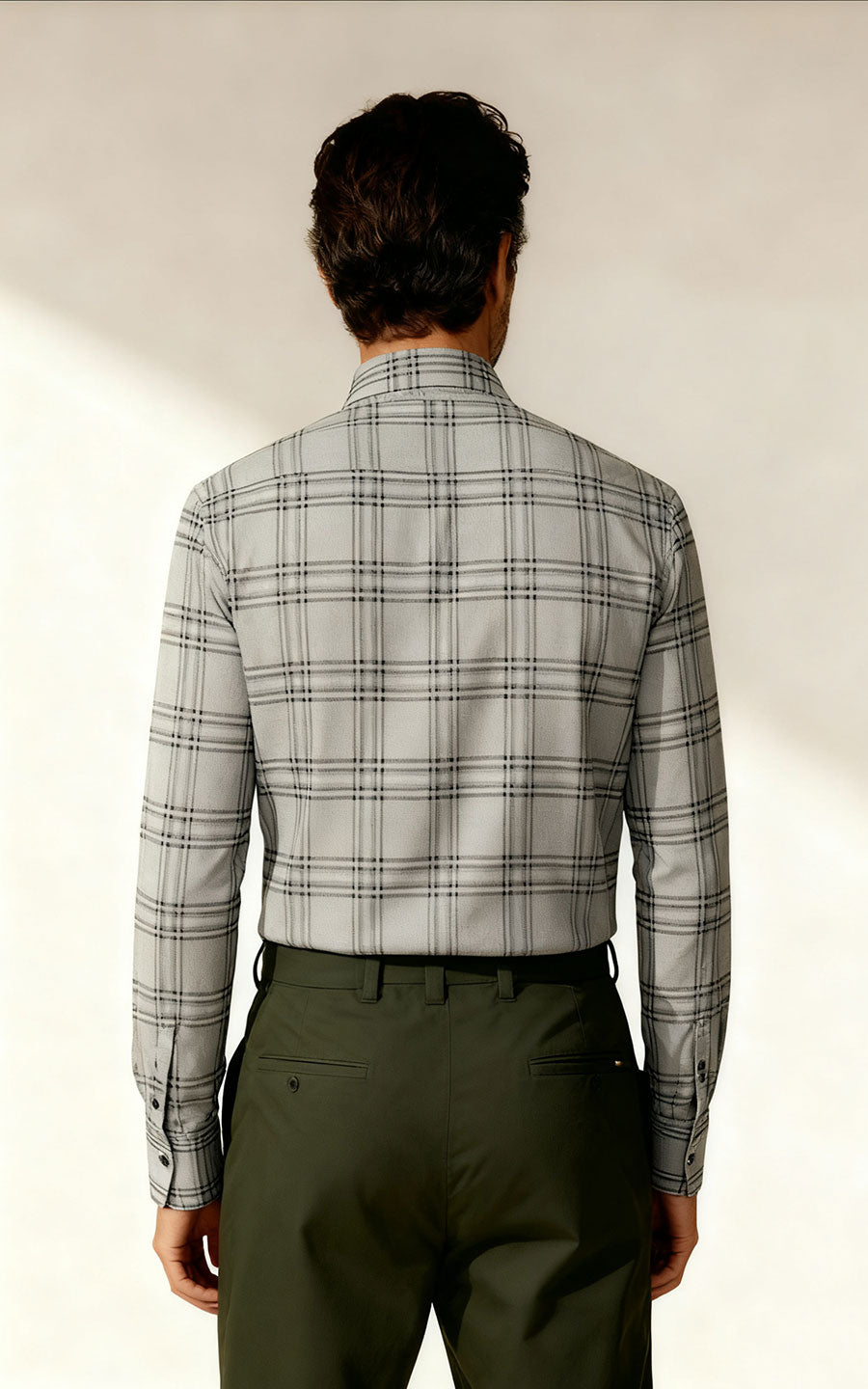 Scottish Grey Check Men's Casual Dress Shirt - WIAI