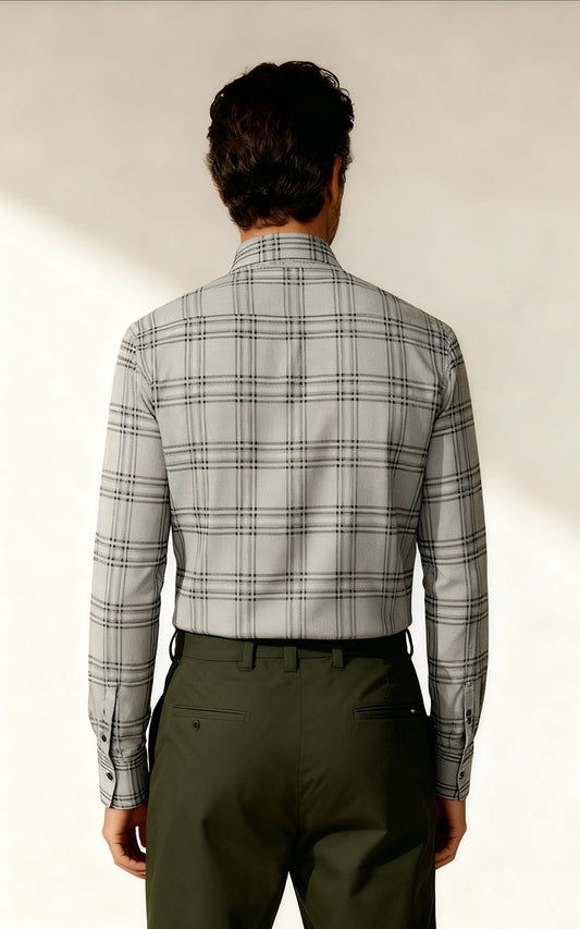 Scottish Grey Check Men's Casual Dress Shirt - WIAI