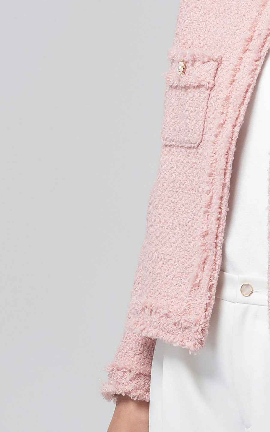 Pink Tweed Jacket & White Pants Elegant Professional Set