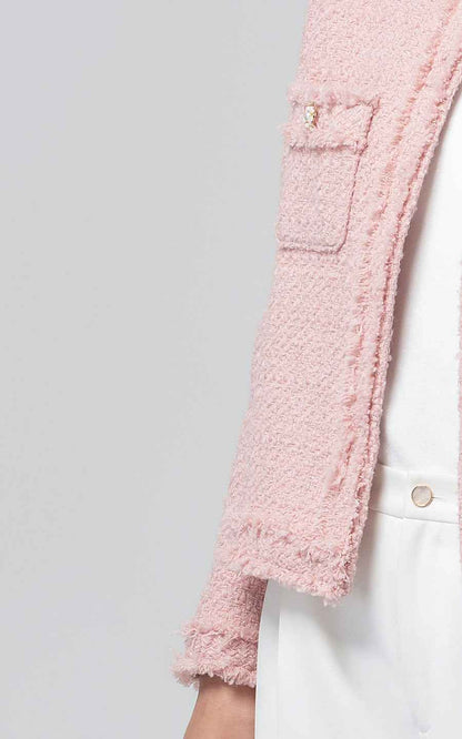 Pink Tweed Jacket & White Pants Elegant Professional Set
