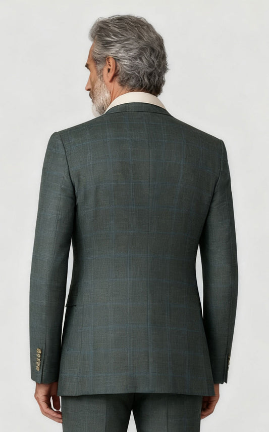 Custom Gray-Green Plaid Linen Blazer - Tailored Suit