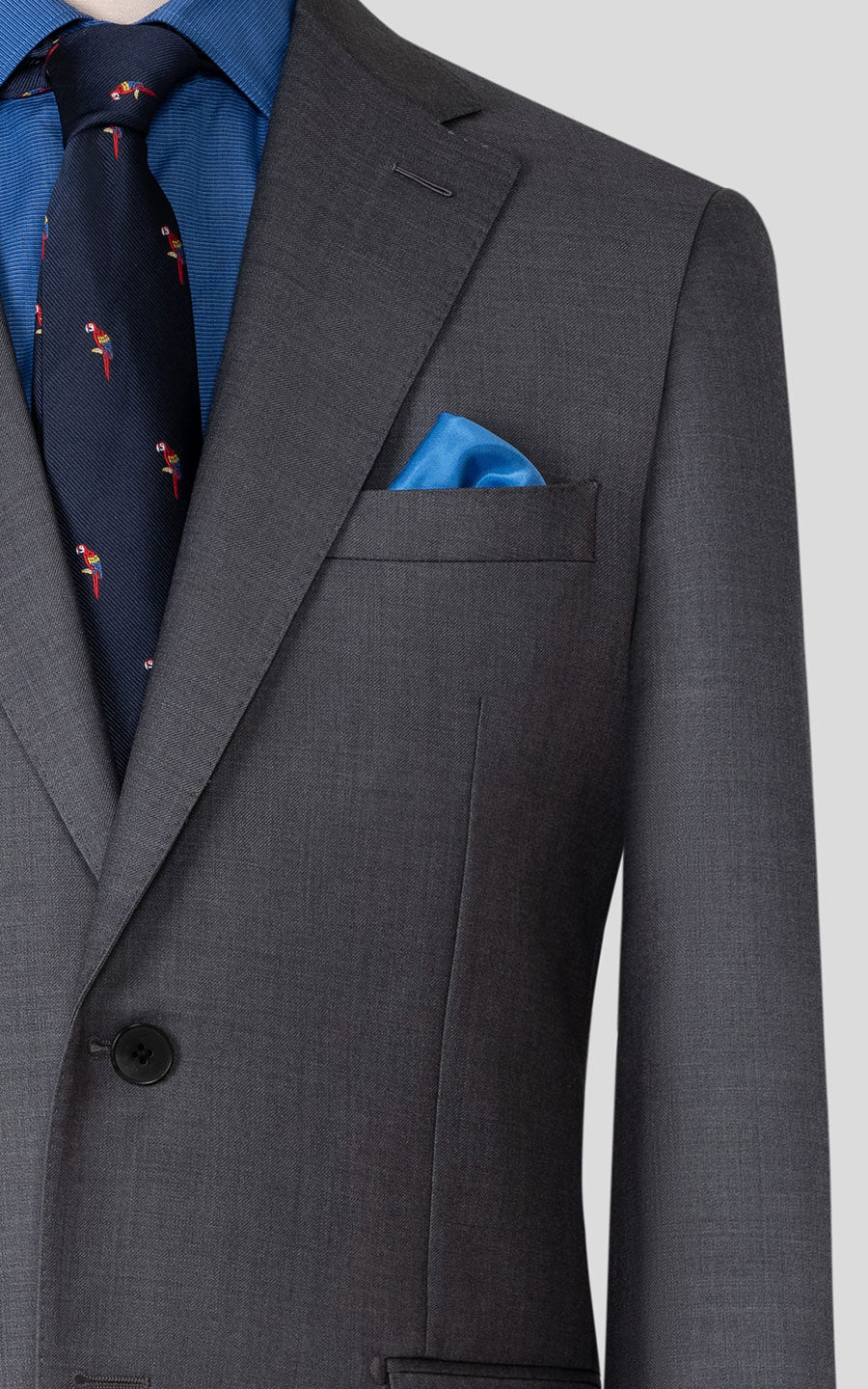 Gray elastic business suit back view bespoke tailoring