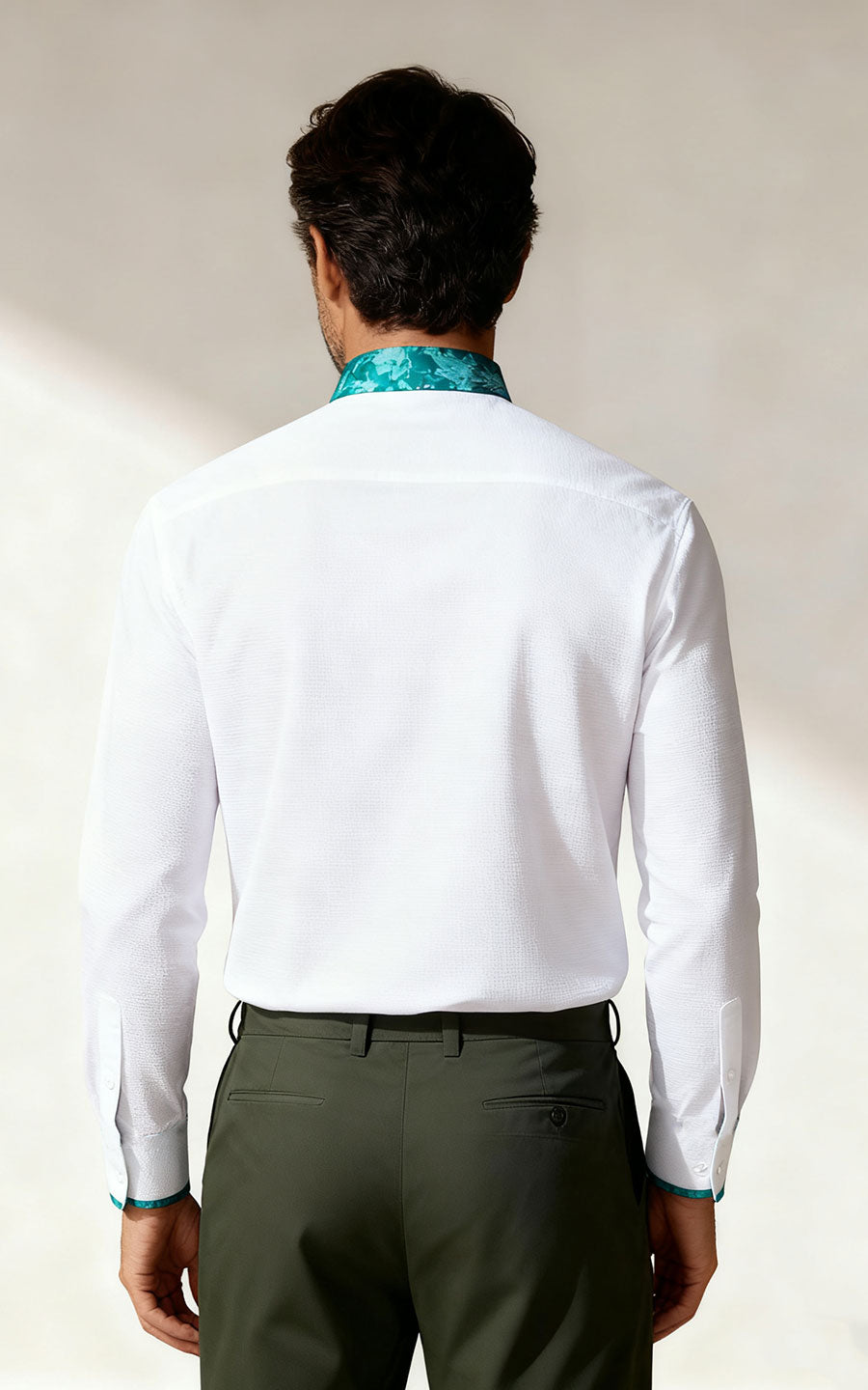 Custom White Dress Shirt with Green Accents - Tailored Fit