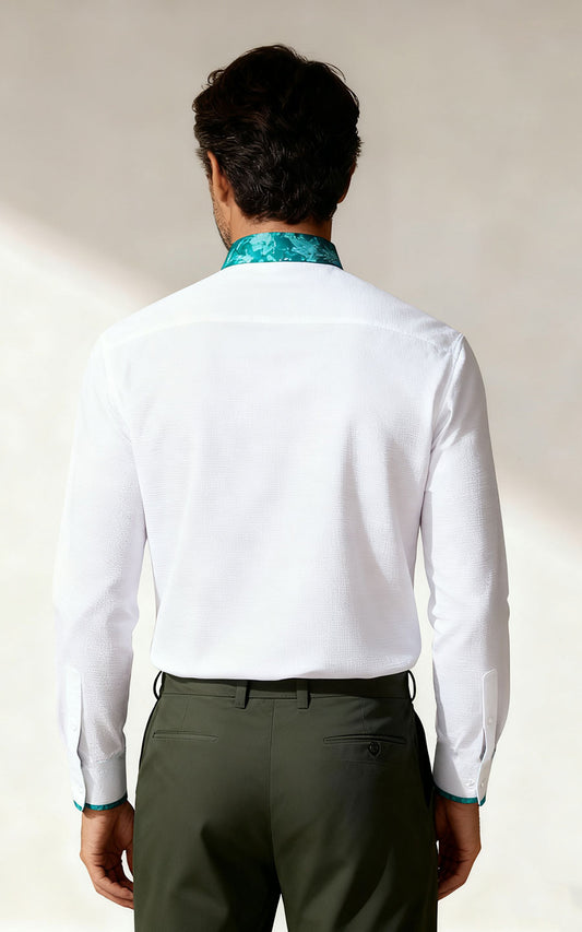 Custom White Dress Shirt with Green Accents - Tailored Fit