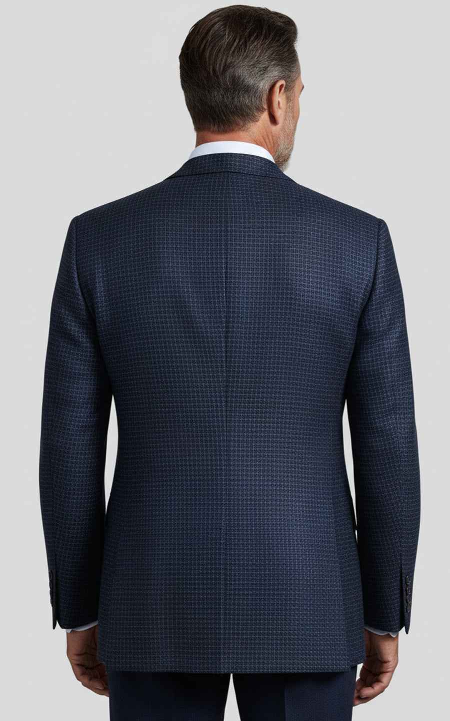 Men's Navy Blue Plaid Business Casual Custom-Made Suit Coat