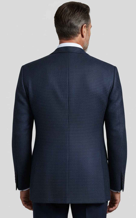 Men's Navy Blue Plaid Business Casual Custom-Made Suit Coat