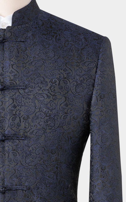 Blue Jacquard Silk Fabric - Luxury Wedding Suit Material