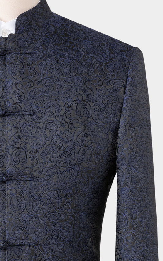 Blue Jacquard Silk Fabric - Luxury Wedding Suit Material