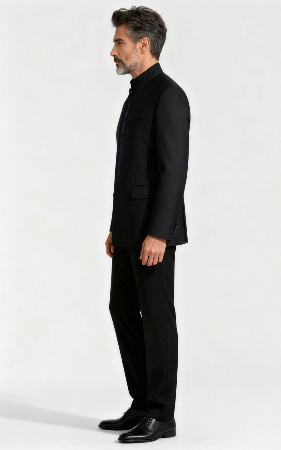 Custom Dark Blue Plaid Jacquard Tailored Suit - Premium