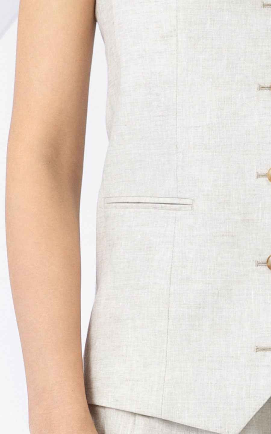 Women's Elegant Linen Vest & Pants Suit Set - Light Gray