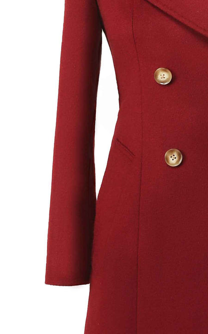 Women's Red Double-Breasted Wool Coat
