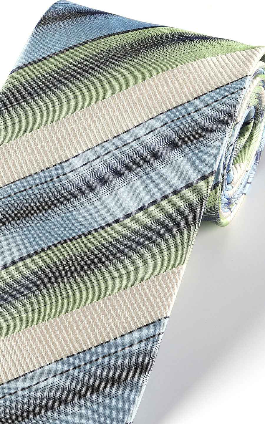 Blue green beige striped silk fabric - necktie texture