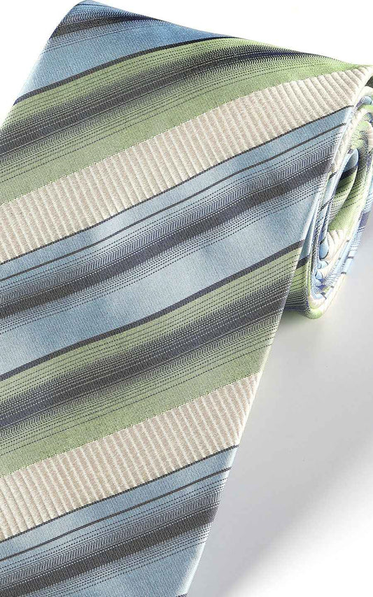 Blue green beige striped silk fabric - necktie texture