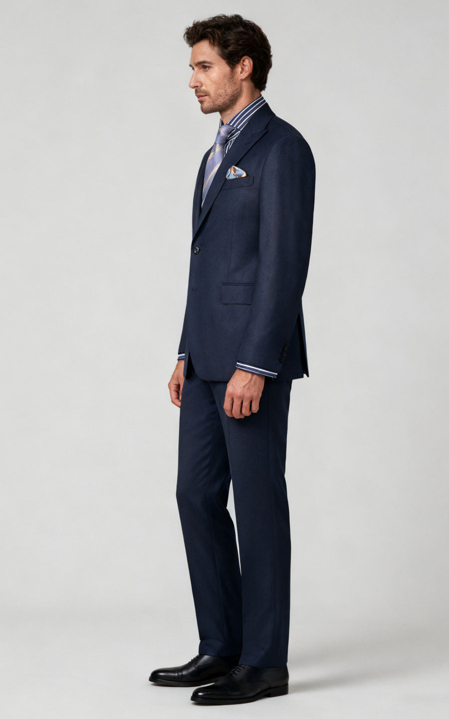 Navy Blue Textured Bespoke Suit - Custom Tailored Men