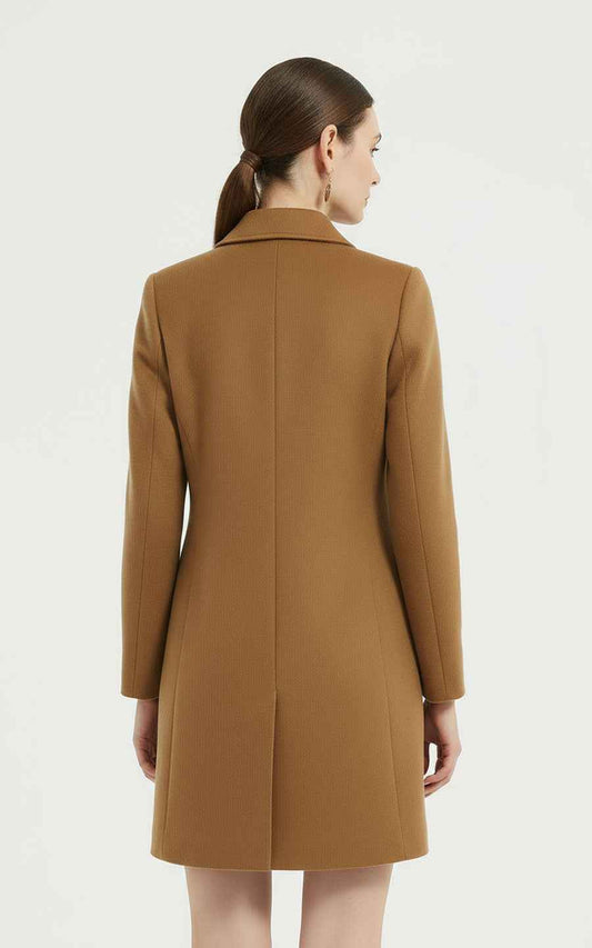 Camel Suit Jacket Double-Breasted Wool Coat Women