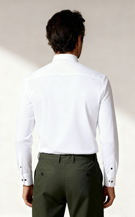 Custom White Dress Shirt - Black Buttons | Men's Tailored