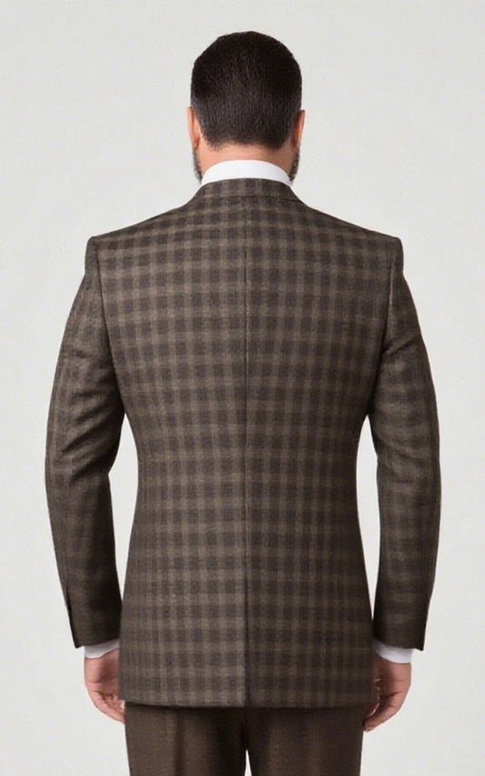 Dark Brown Plaid Blazer - Premium Tailored Suit Jacket