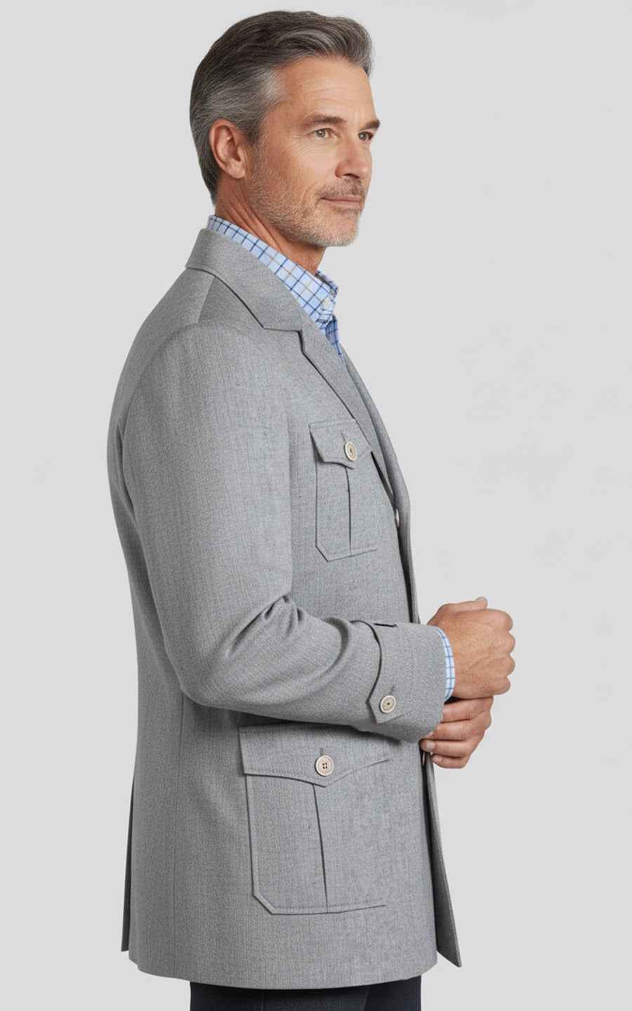 Men's Gray Four-Pocket Custom Trench Coat Hunting Casual Coat