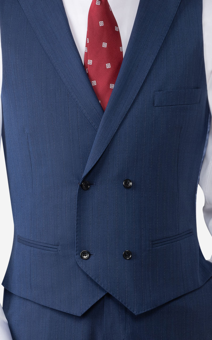 Premium velvet vest detail - deep blue tailored fit