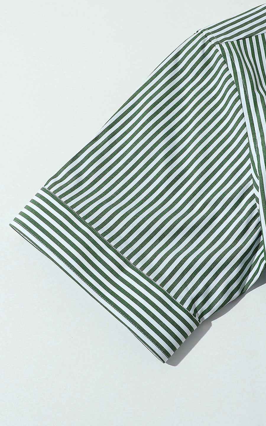 Green & White Striped Business Casual Shirt