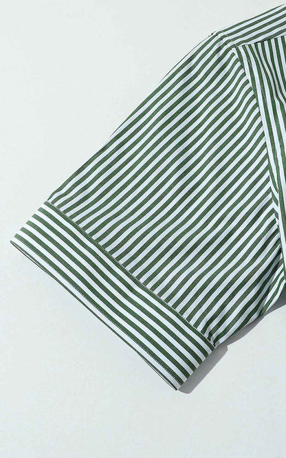 Green & White Striped Business Casual Shirt