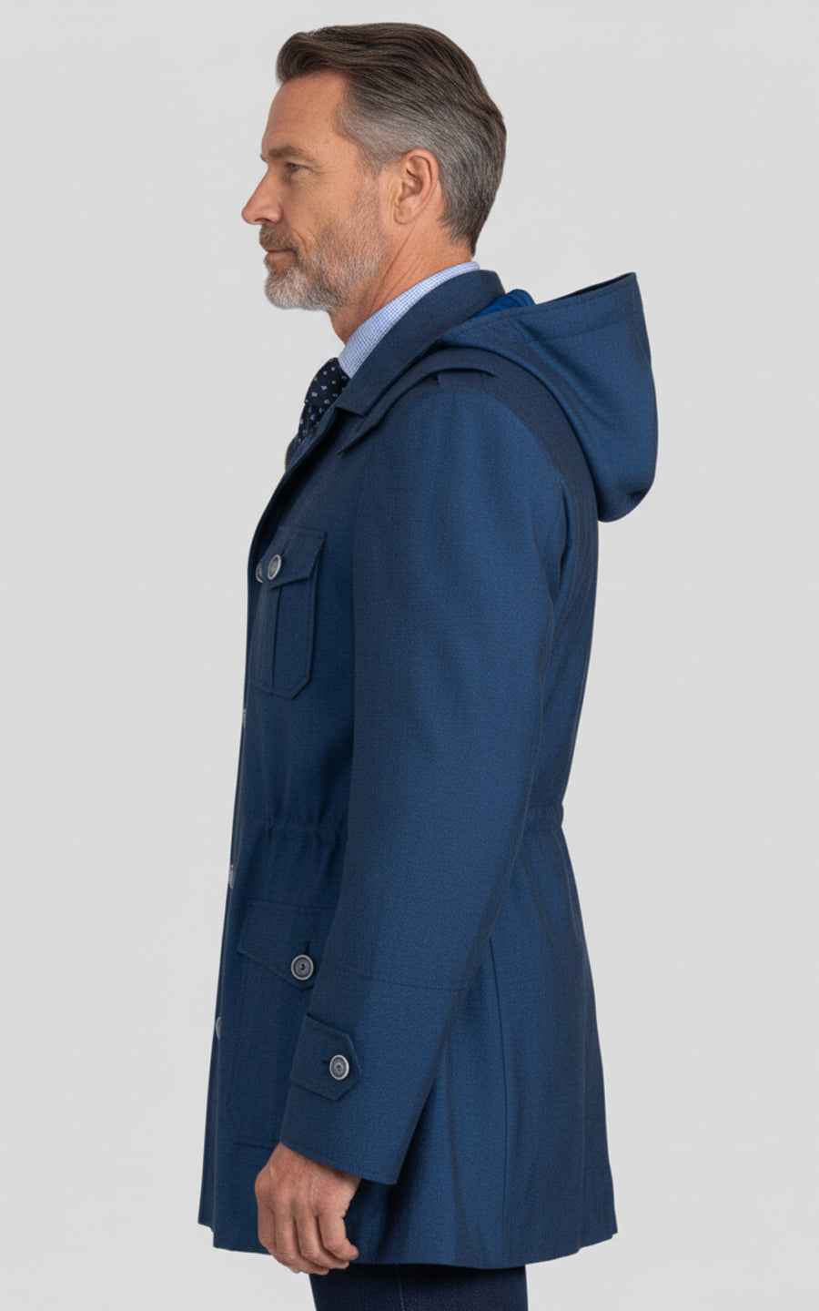 Men's Blue Custom Short Trench Casual Coat