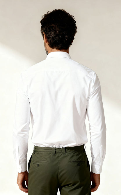 WIAI Pure White Leaf Embroidered Men's Dress Shirt