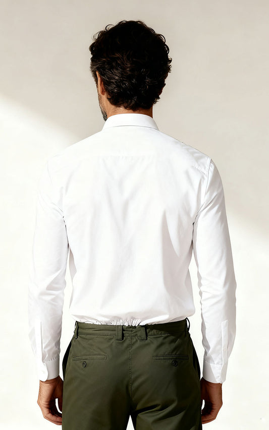 WIAI Pure White Leaf Embroidered Men's Dress Shirt
