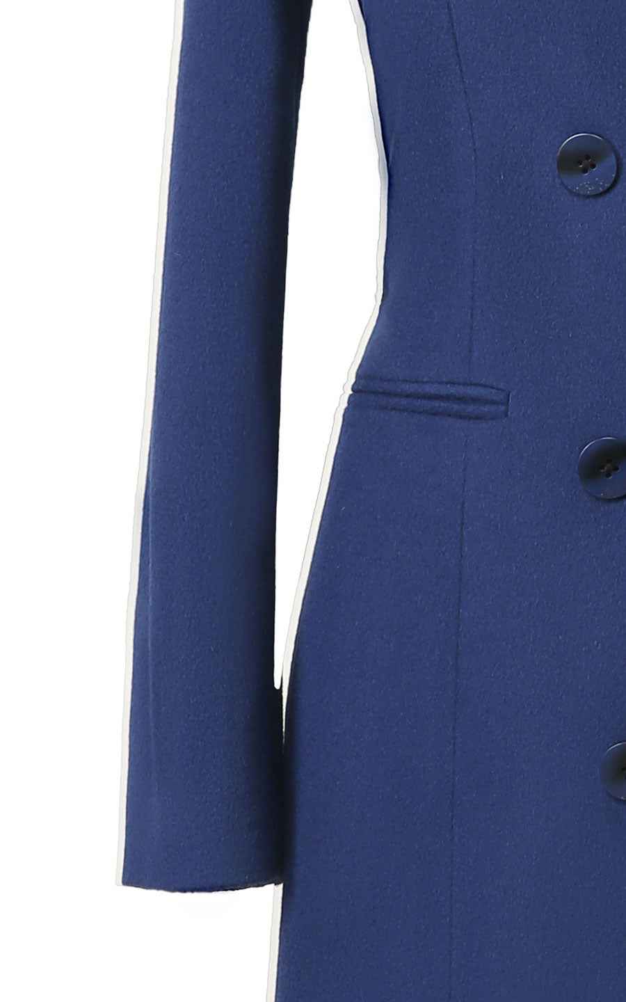 Navy Blue Double-Breasted Wool Coat - Women's Long Blazer